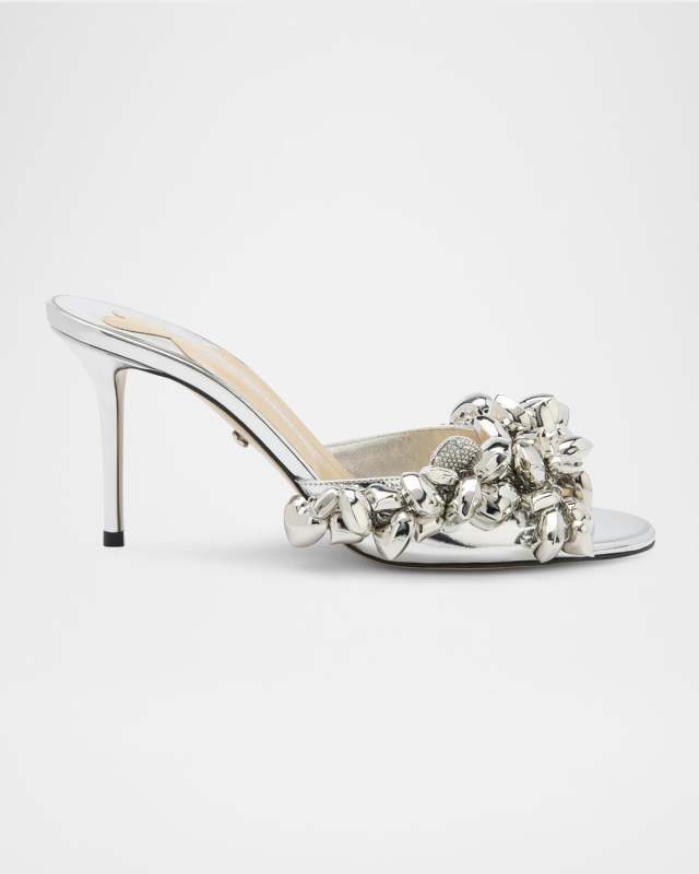 Metallic Heart Charms Mule Sandals